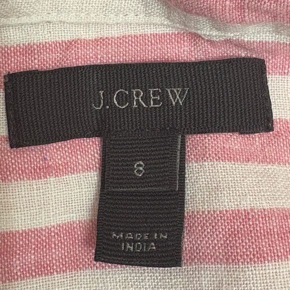 J. Crew Pink and White Striped 100% Linen Tie Waist Button-Up Shirt Size 6 - Picture 7 of 9